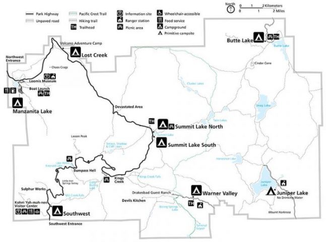 lassen volcanic campgrounds map